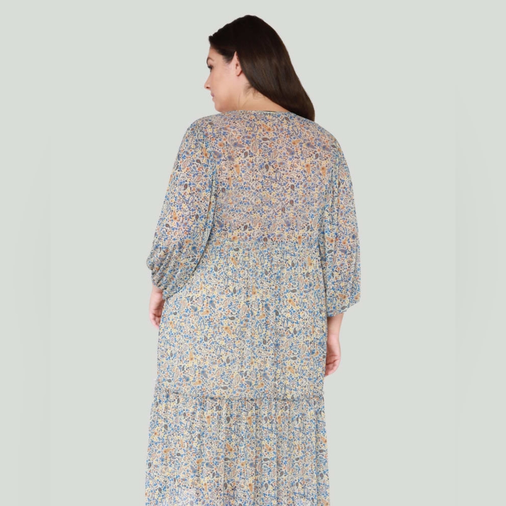 [X, 1X & 3X] DEX Plus Paisley Boho 3/4 Sleeve Midi Dress - Picture 4 of 14